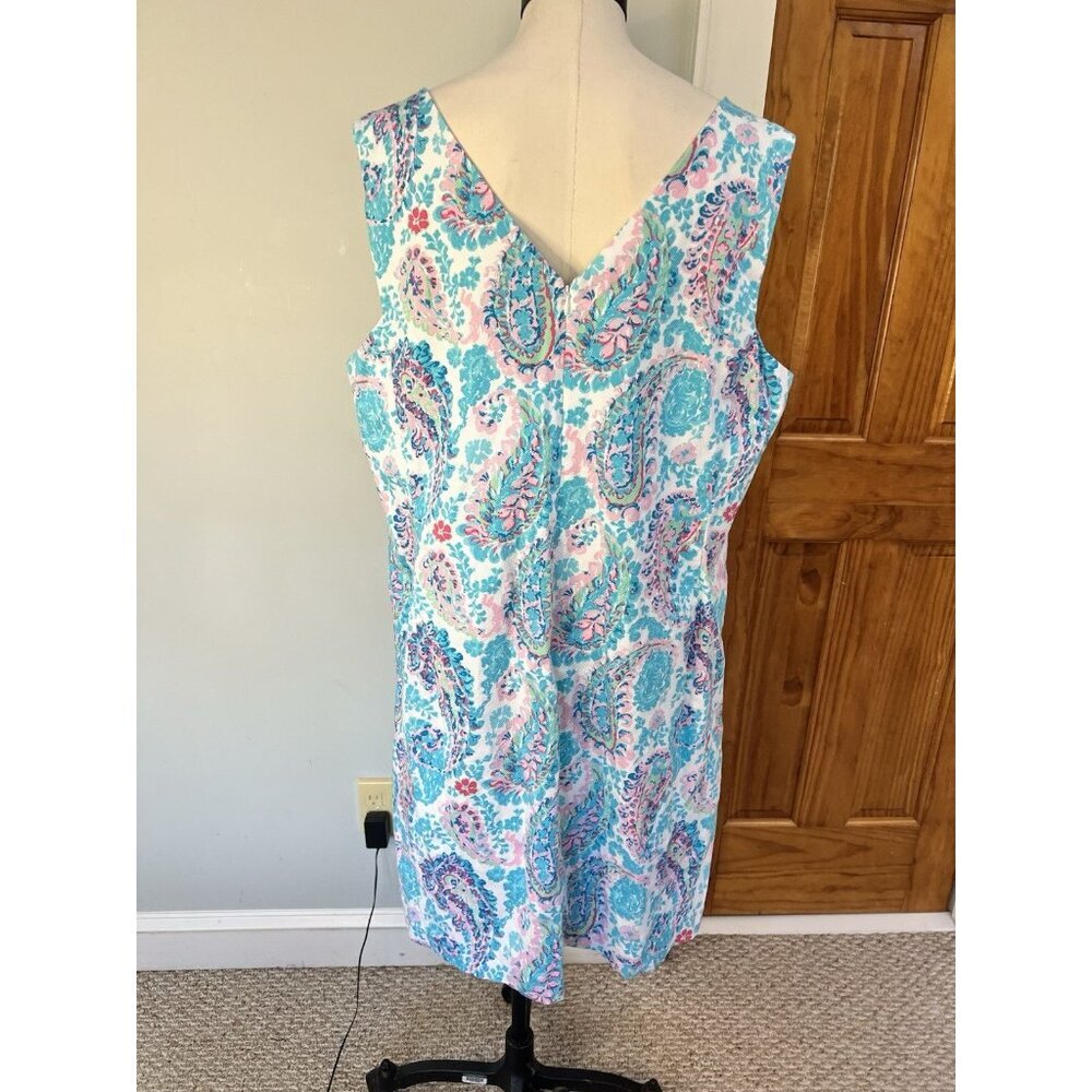 Talbots Plus Sleeveless Shift Dress 20W Pink Blue Beach Cruise Vacation Resort - Picture 3 of 7